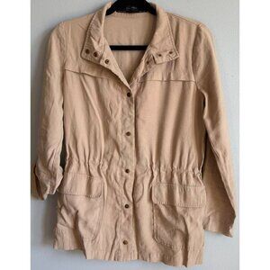 Zara Basic Beige Womens Jacket Drawstring Waist Utility Pockets Small